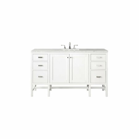 JAMES MARTIN VANITIES Addison 60in Single Vanity, Glossy White w/ 3 CM Arctic Fall Solid Surface Top E444-V60S-GW-3AF